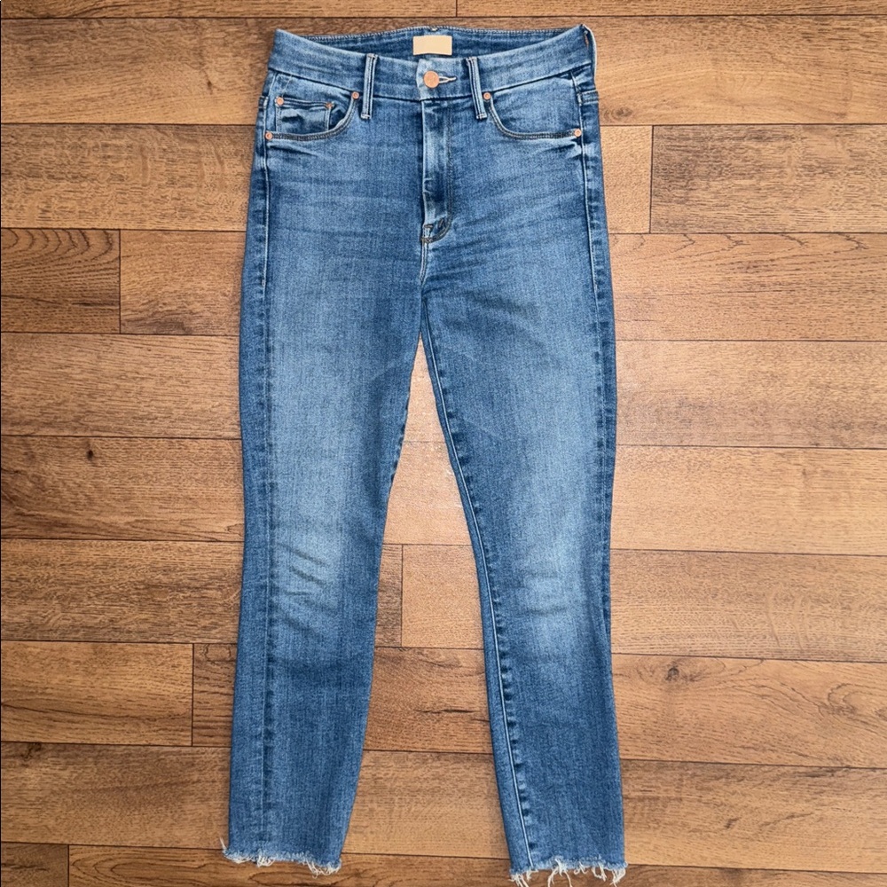 Mother Size 24 High Waisted Looker Ankle Fray In Hey Sun Blue Jeans Modest Cute